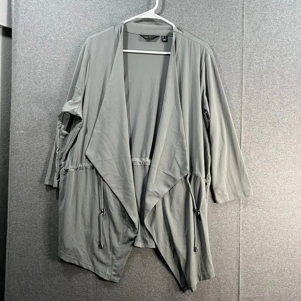 Susan Graver Liquid Knit Anorak Style Cardigan Silver Mist Size Large